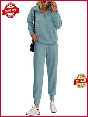 PRETTYGARDEN Long Sleeve Half Zip 2 Piece Sweatsuit Set Jogger Pants Womens